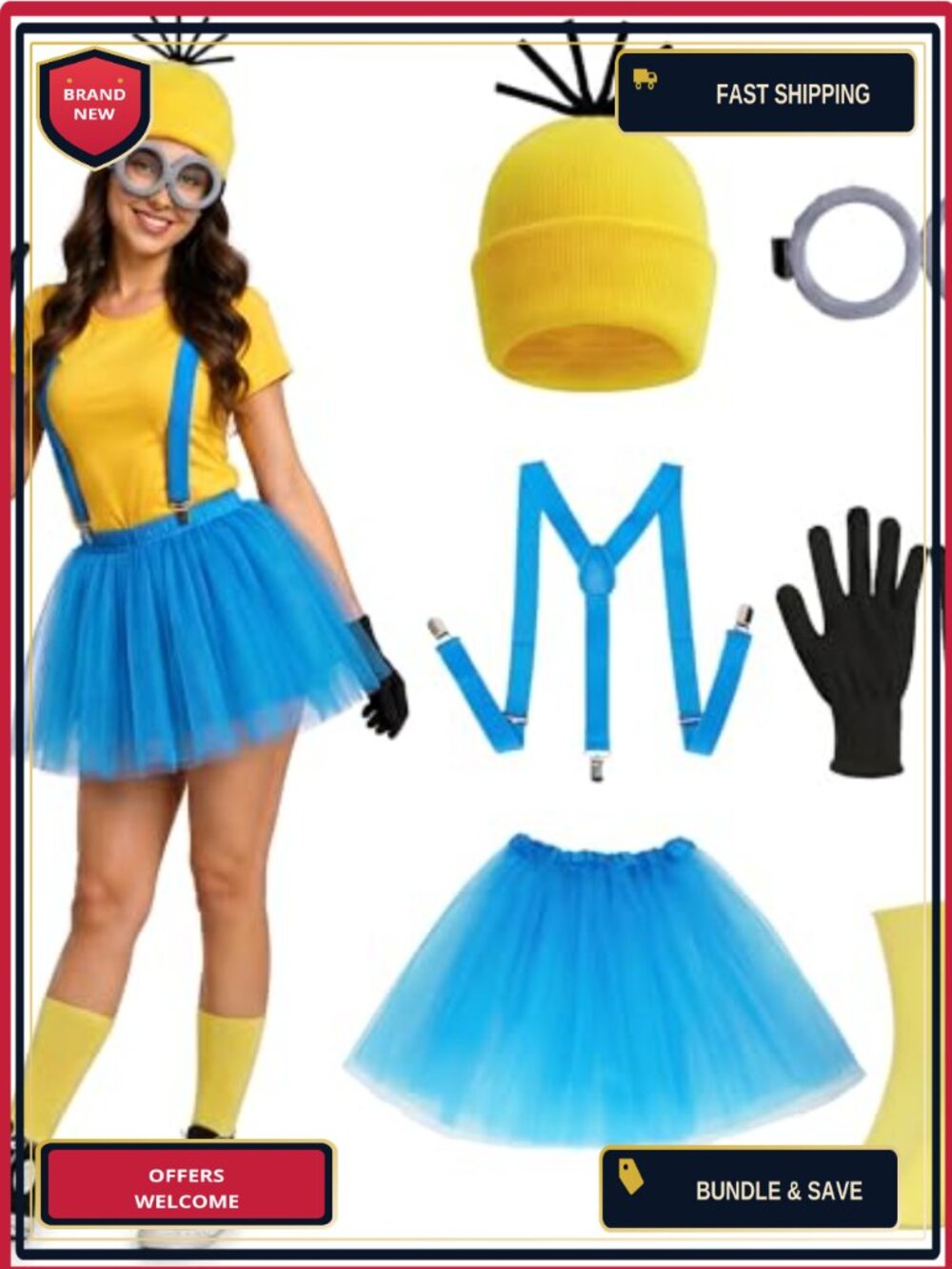 6PC Cartoon Costume Accessory Set Beanie Tutu Suspenders Cosplay Halloween